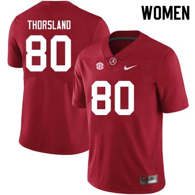 NCAA Women's Alabama Crimson Tide #80 Adam Thorsland Stitched College 2021 Nike Authentic Crimson Football Jersey XQ17X88QY